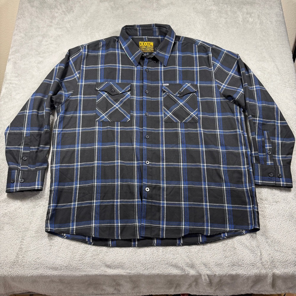 Dixxon Flannel Company Shirt Mens 4XL Black Blue Plaid D-Tech Long Sleeve